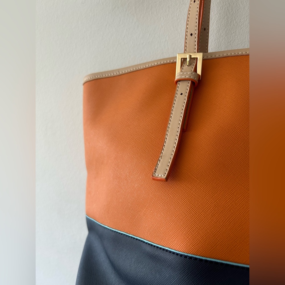NWOT Spartina 449 Orange Navy Blue Tote Bag with Multi-color Silky Lining - Picture 8 of 15